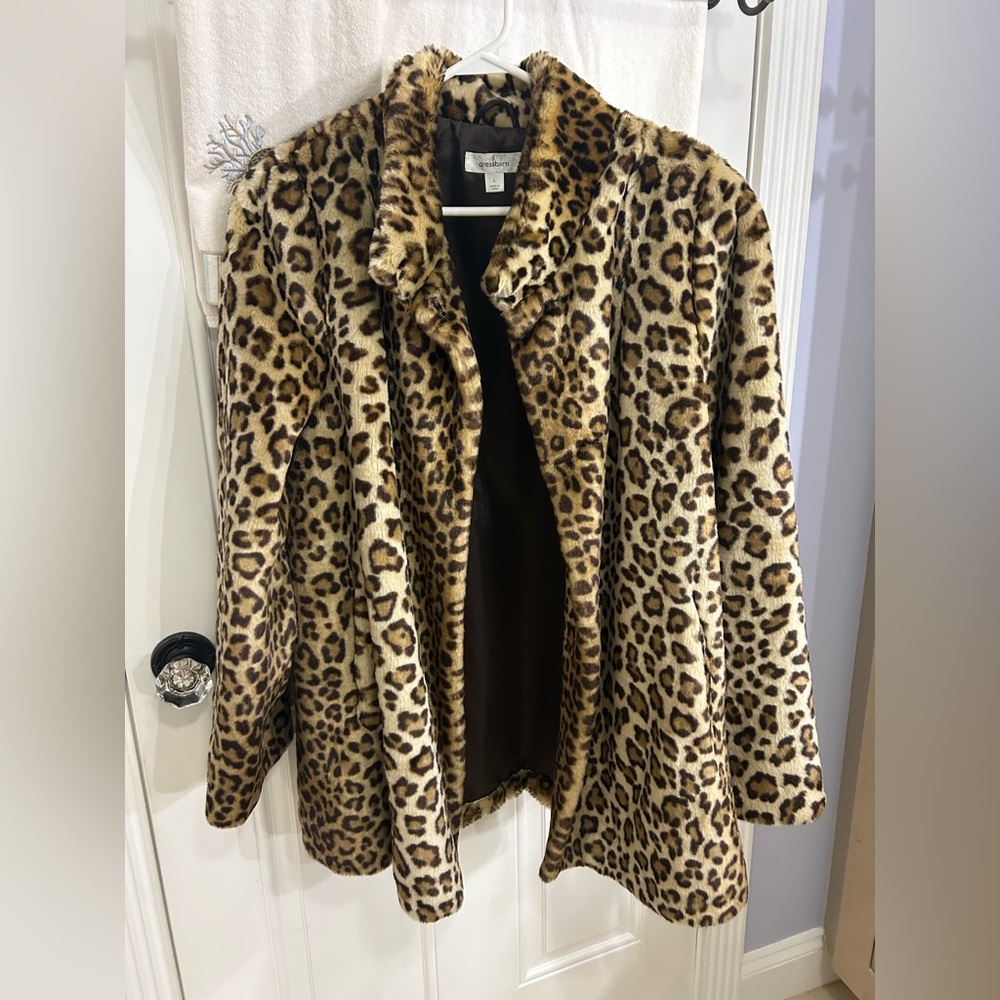 Dress Barn Leopard Print Faux Fur Coat